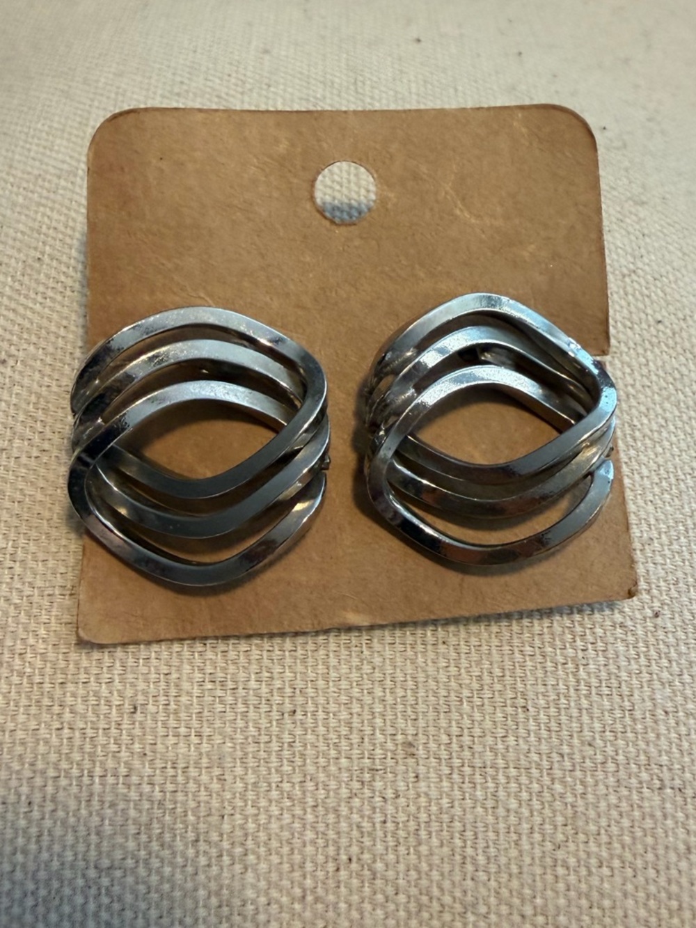 Silver Layered Wave Clip-On Earrings